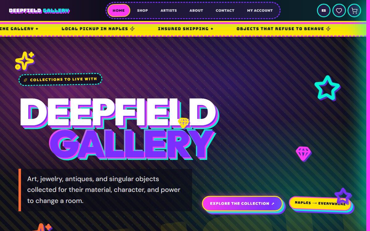 Deepfield Gallery live homepage