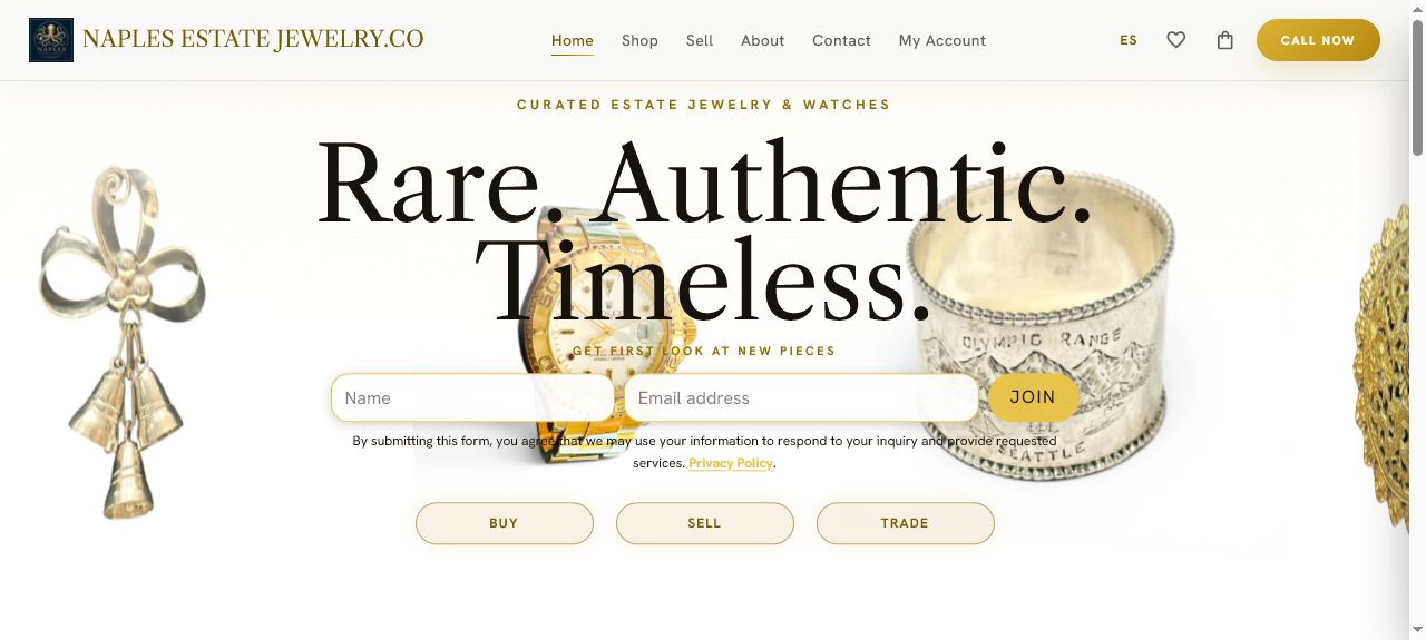 Naples Estate Jewelry storefront homepage